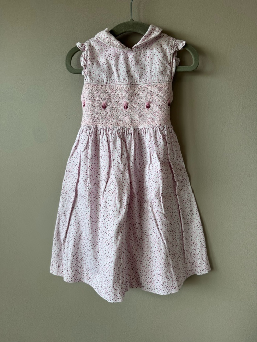 Laura Ashley Vintage Floral Embroidered Peter Pan Collar Smocked Dress Size 3T